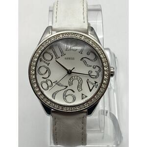 Guess Womens Watch 37mm White on Silver - New Battery - Leather Band G75960L WR